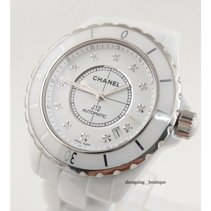 （歡迎線上刷卡無息分期） ［二手正品]香奈兒CHANEL J12 H1629 38mm+12鑽石手錶/腕錶 自動機芯