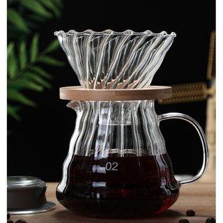 手沖濾杯 玻璃V60錐形送竹木托咖啡濾杯 v60濾紙2-4人【喜奈而】