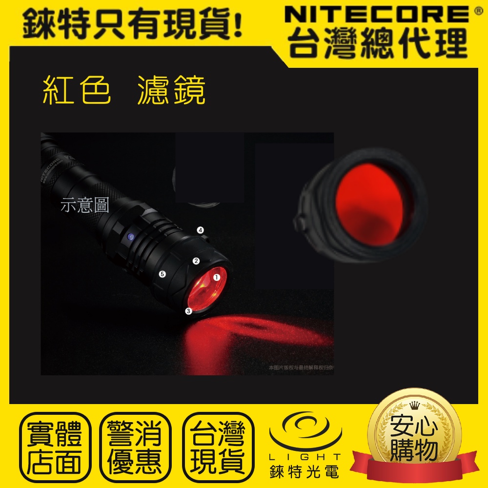 【NITECORE】原廠三色濾鏡 34mm濾鏡 NFG34 NFB34 NFR34 適用頭徑 32mm~36mm 手電筒