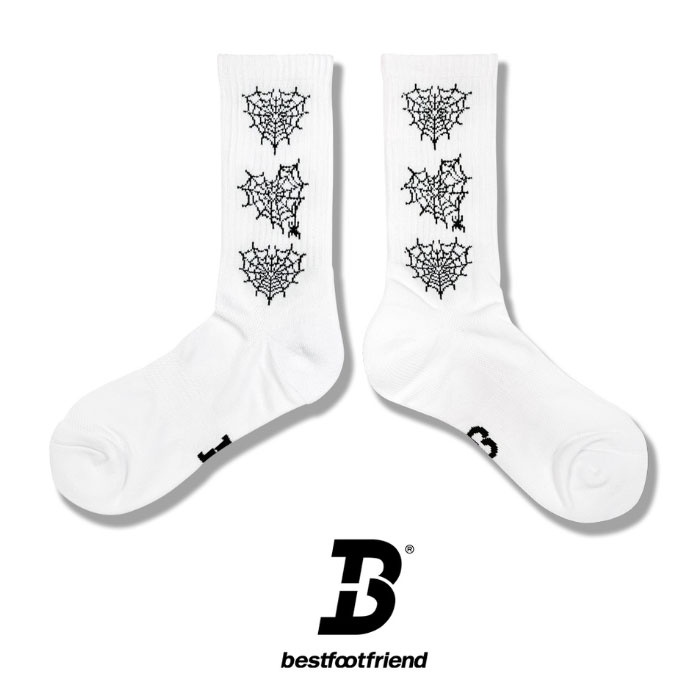 BEST FOOT FRIEND BF22015-WH SPIDER WEB 電繡 蜘蛛網 中筒襪 小腿襪 (白色)