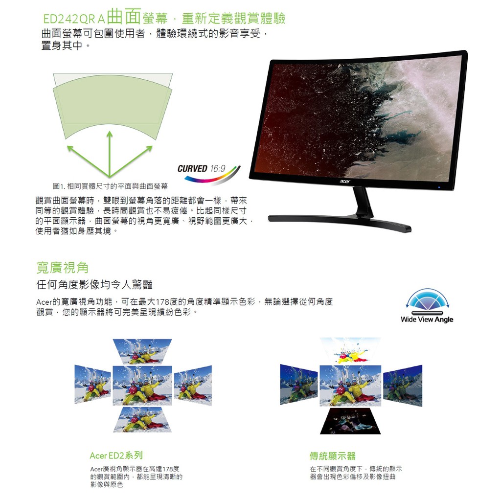 Acer 宏碁ed2 Ed242qr A 24型va曲面電競螢幕 蝦皮購物