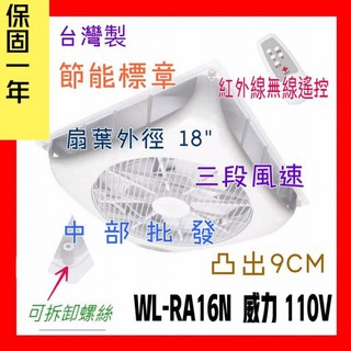 免運『中部批發』威力 18吋 WL-RA16N 輕鋼架節能扇 輕鋼架循環扇 崁入式風扇 嵌入式電風扇 嵌入式節能扇