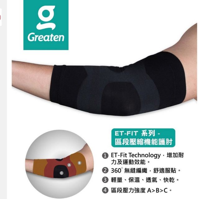 【Greaten極騰】ET-FIT區段壓縮機能護肘(1只) PP0003EB 運動籃球羽球棒球排球高爾夫電競網球瑜珈壘球