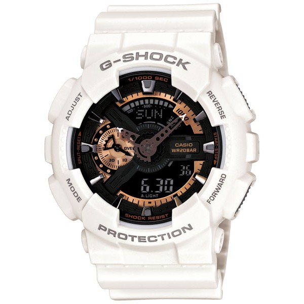 【聊聊甜甜價】CASIO G-SHOCK GA-110RG-7A 雙顯電子錶(白X古銅金)