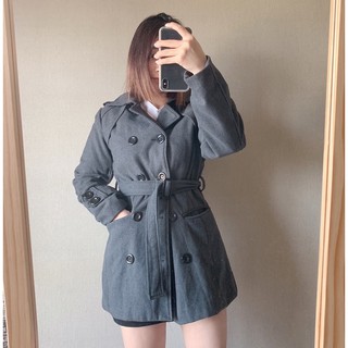 英倫風 肩章雙排扣中長版風衣外套