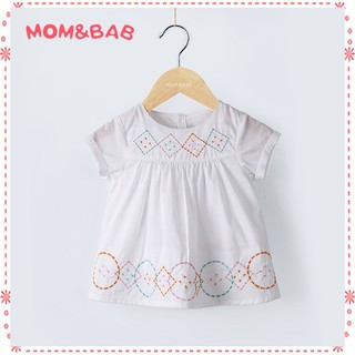 現貨 女童娃娃衫 mom and bab 純棉紗清爽繡花優雅短袖上衣／女童上衣＊24m、3T、4T、5T、6T☆比比屋☆