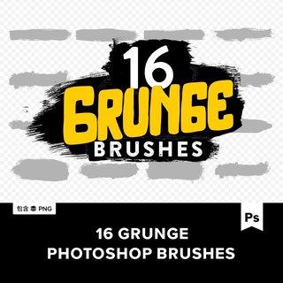 16 Grunge Brushes 16款粗糙墨跡效果PS筆刷背景紋理.B2019102101