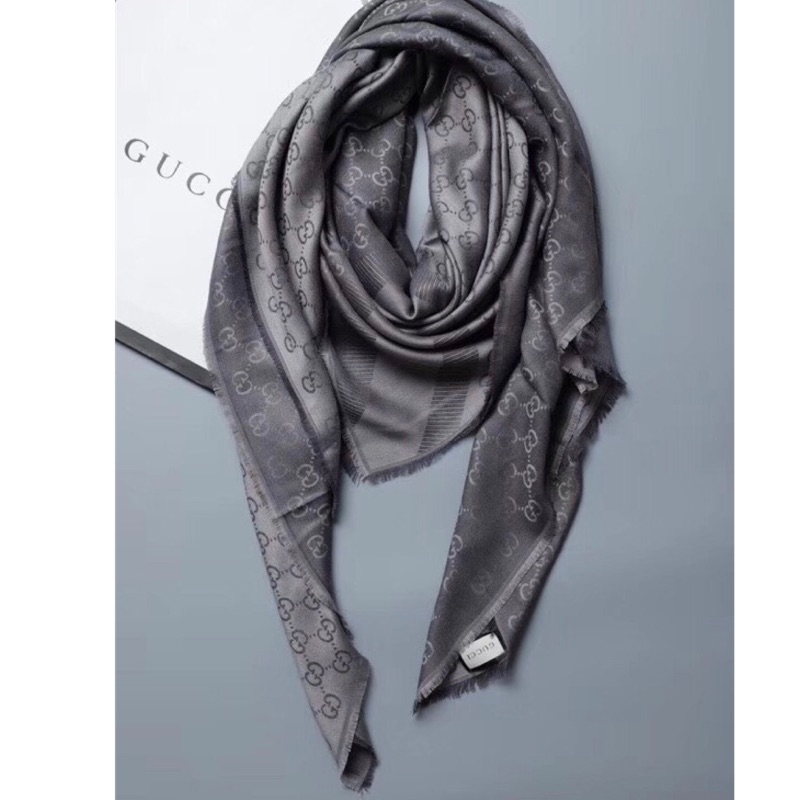 現貨 Gucci 經典的雙面緹花 披肩 大方巾 圍巾 黑灰色