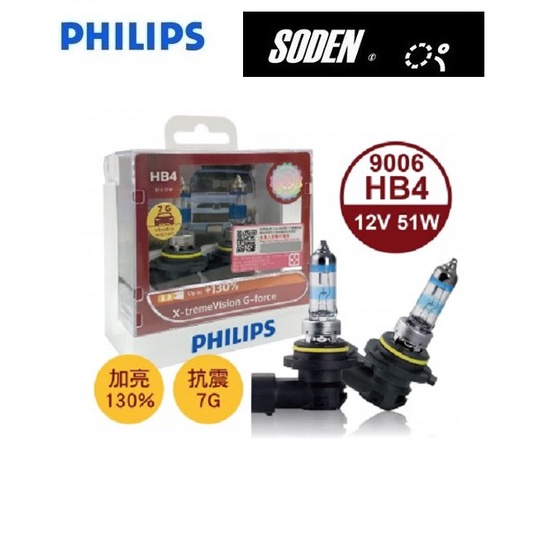 SODEN Go~PHILIPS HB4 9006 51W 飛利浦車燈 極炬光 G-force 加亮130% 東杰公司貨