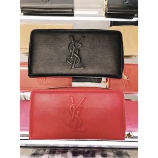 過年特價全新YSL Belle De Jour系列品牌字母烙印車紋小牛皮拉鍊長夾/黑/正品/義大利製/限量/現貨