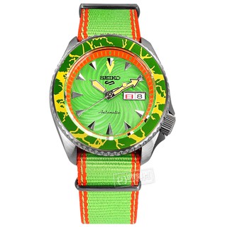 SEIKO 精工 / 限量款 5 Sports機械錶 快打旋風 帆布手錶 橘綠色 / 4R36-08T0G / 41mm