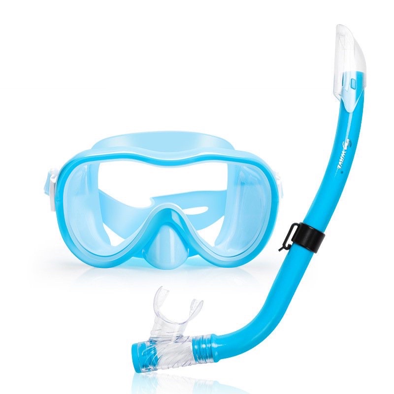 WAVE兒童浮潛兩件套裝柔軟咬嘴半乾式呼吸管學生大框防霧潛水鏡