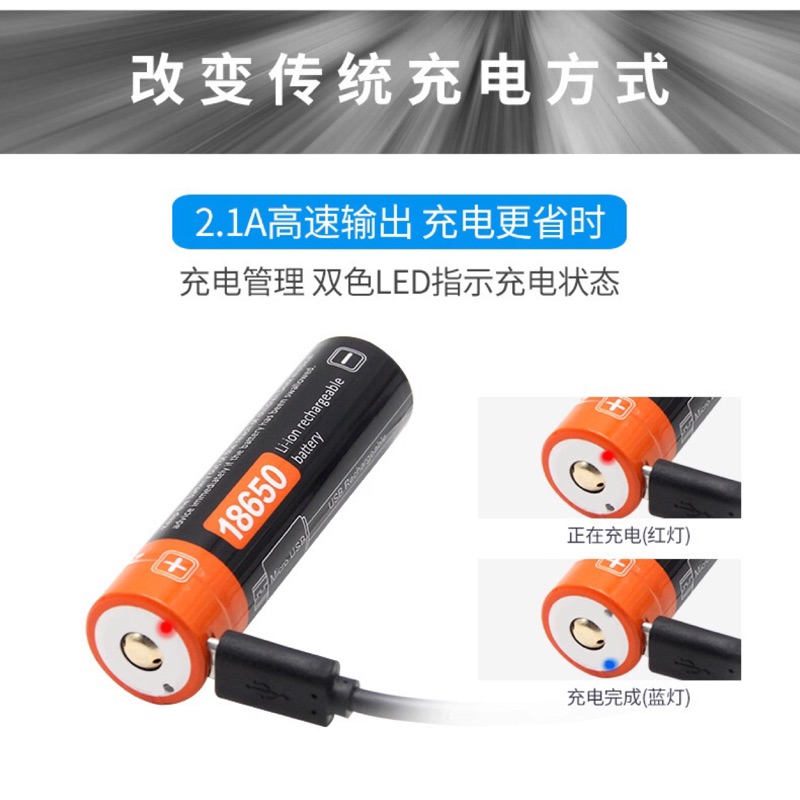 倍量18650鋰電池 足容量2600毫安USB充電 鋰離子3.7V 可充電電池