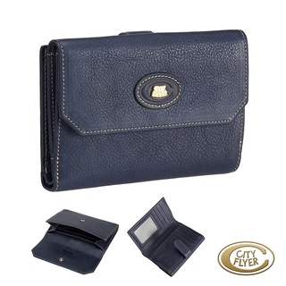 【CITY FLYER】義大利軟植鞣皮中夾-藍色 RFID防盜刷/舌片半頁壓釦 真皮錢包皮夾 CI-218817-6