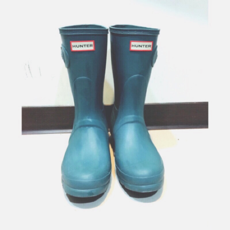 Hunter 藍綠色 中筒霧面雨鞋/雨靴/短靴/中筒靴 uk7 二手