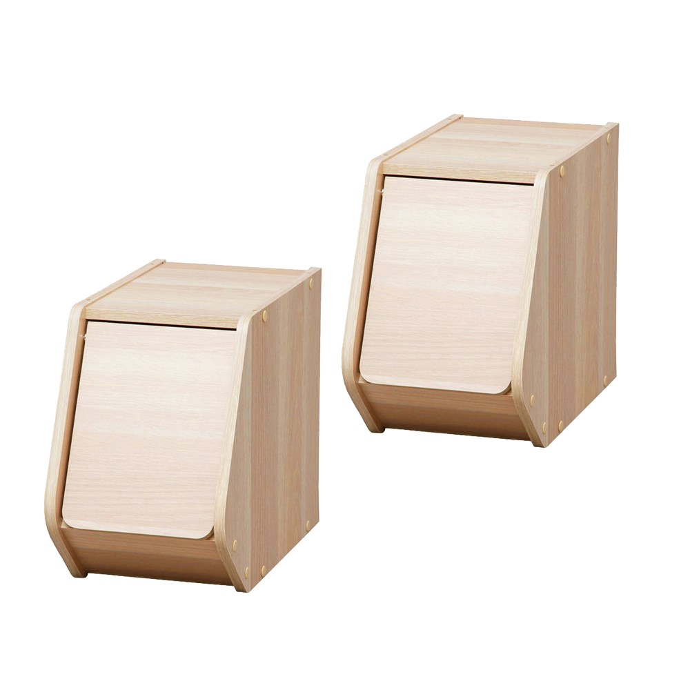 (組合) 日本IRIS 木質可掀門堆疊櫃 淺木色 2入 20cm