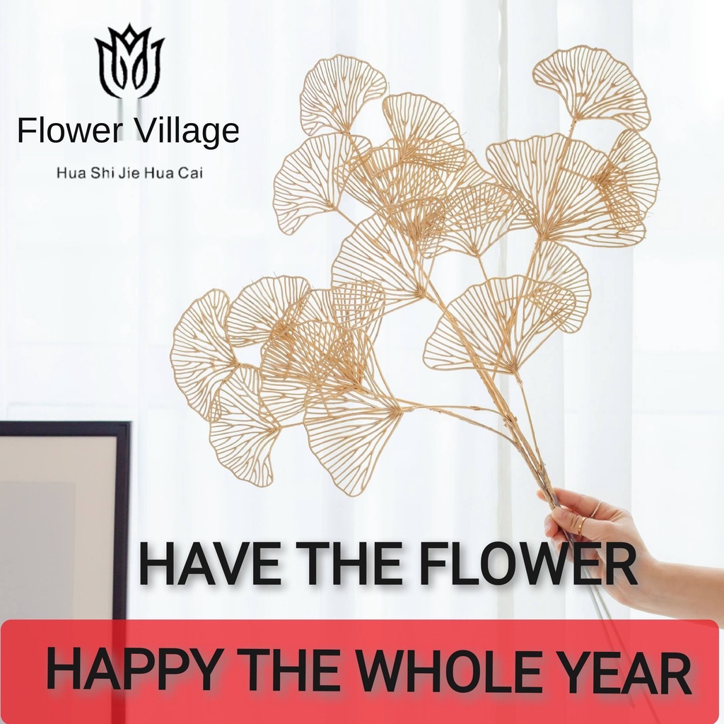 3 叉金銀杏葉人造花新年快樂婚禮生日派對家居裝飾