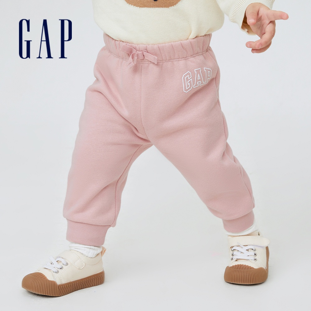 Gap 嬰兒裝 Logo刷毛長褲 碳素軟磨系列-淡粉色(455845)