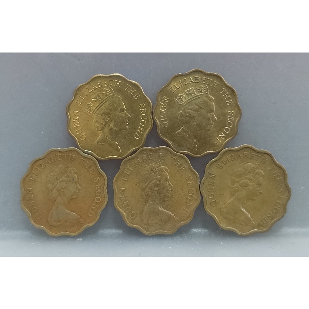 幣426 香港1975.78.80.90年2毫硬幣 共5枚