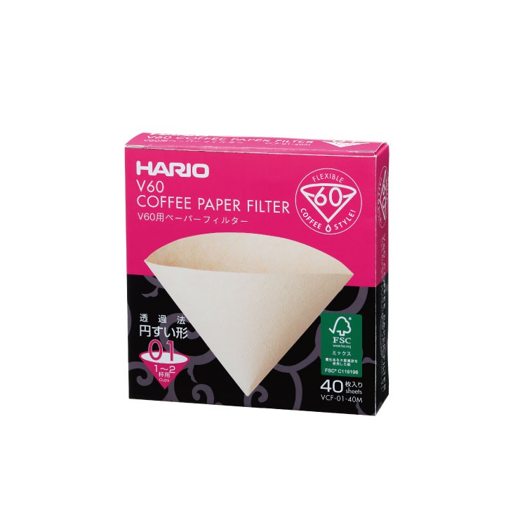 Hario V60 無漂白濾紙 1~2杯／盒裝40入／VCF-01-40M