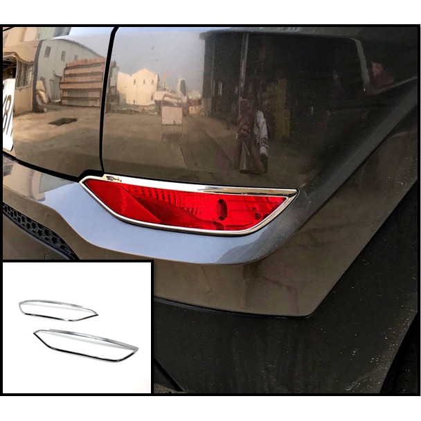 圓夢工廠 Hyundai Tucson 2016~19 改裝 鍍鉻銀 原廠後保險桿飾貼 後霧燈框貼 LED反光片框貼