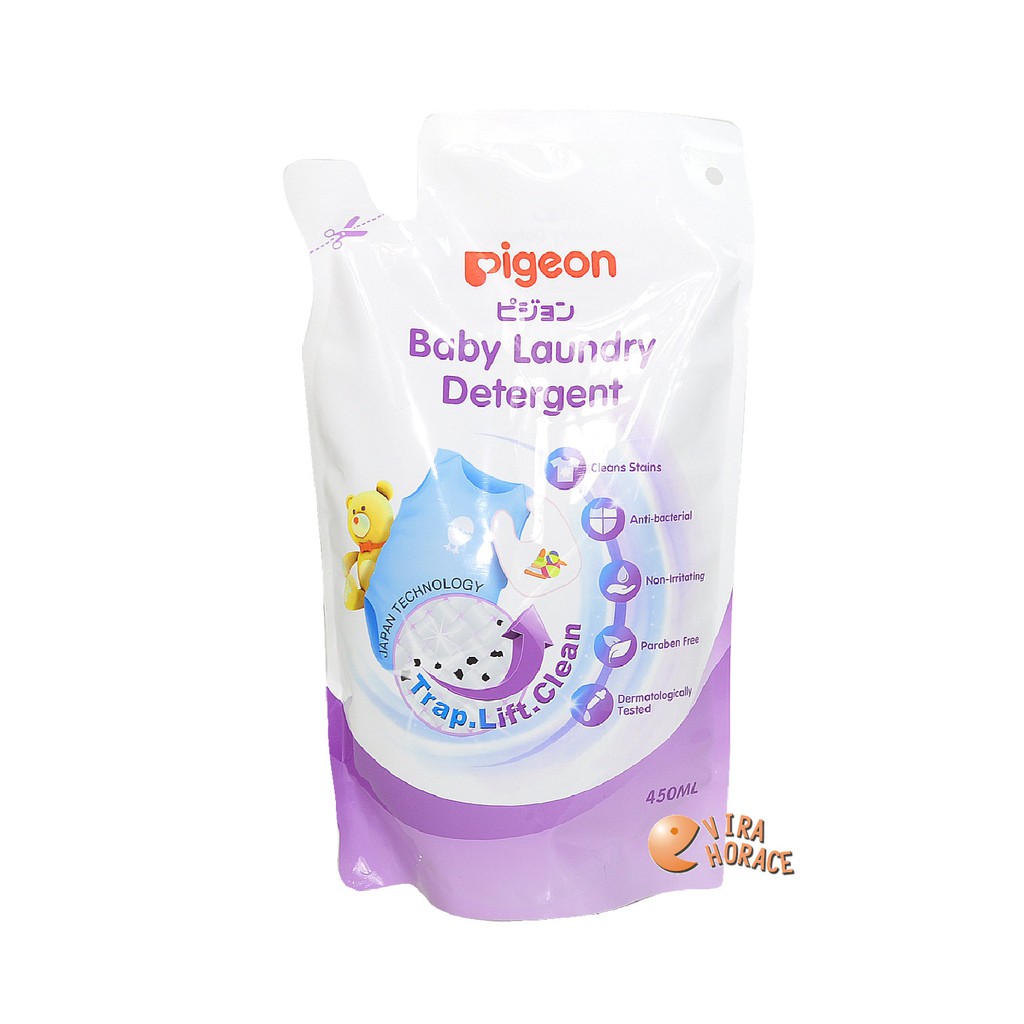 Pigeon貝親嬰兒洗衣精補充包450ML 日本研發之最新成份能夠同時吸附髒汙  洗淨衣物  HORACE