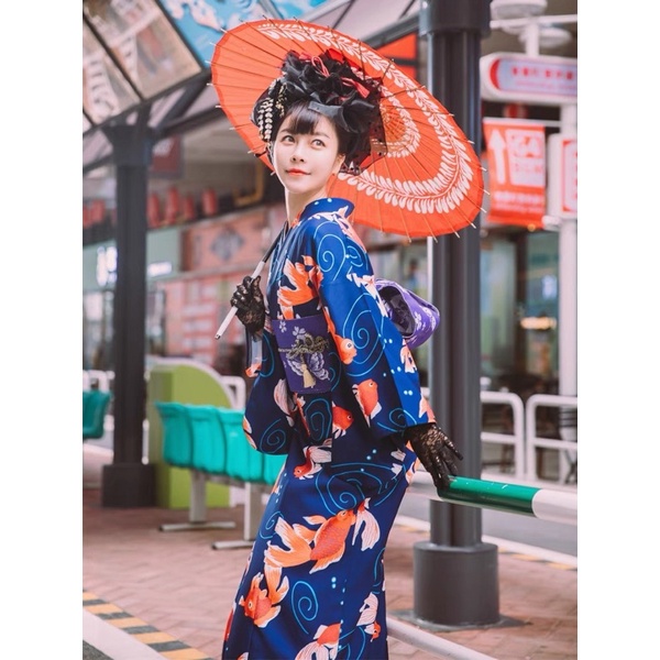 13日本和服浴衣清新淡雅可愛少女金魚姬夏日祭浴衣套裝 蝦皮購物