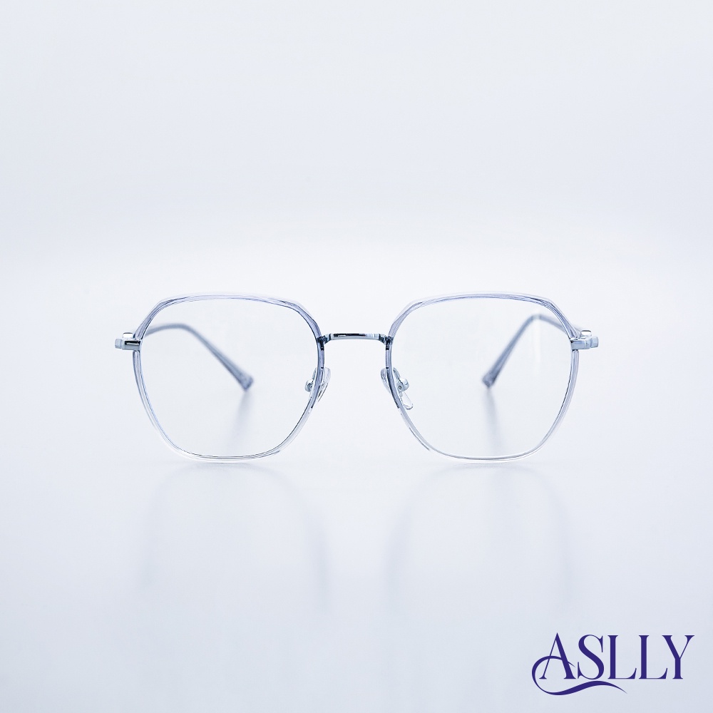 【ASLLY】冰露透銀多邊方框濾藍光眼鏡  簡約菱形 濾藍光防眩光 梯形框型 S1058