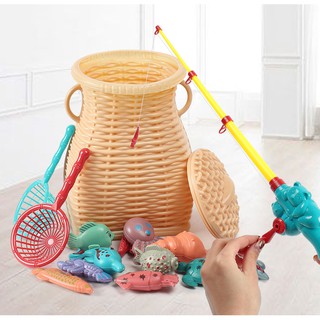 【W先生】益智趣味釣魚 捕魚 竹簍 魚簍 兒童 釣竿 磁力釣魚 磁性釣魚玩具 磁鐵釣魚 戲水玩具 洗澡玩具