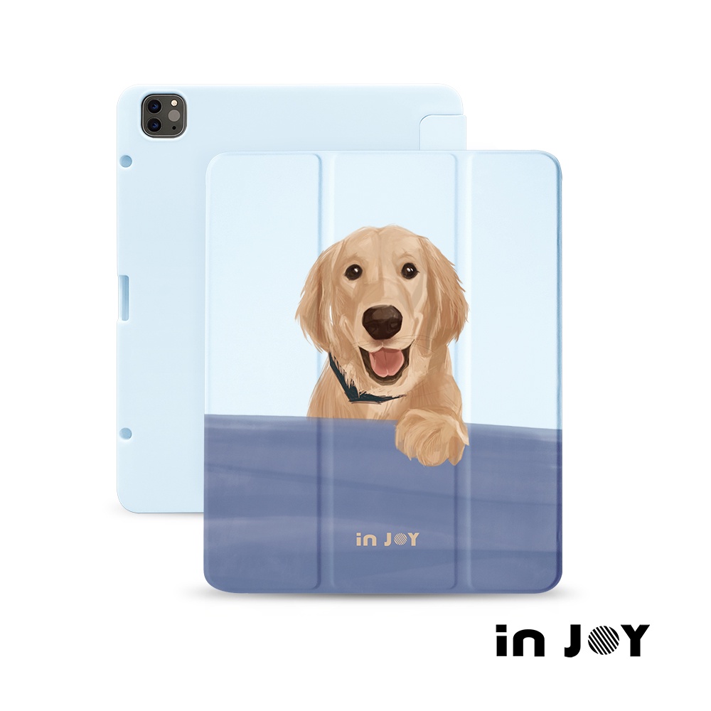 INJOY｜iPad 12.9/Air5/iPad 9/mini 6黑皮黃金獵犬 附筆槽平板保護套