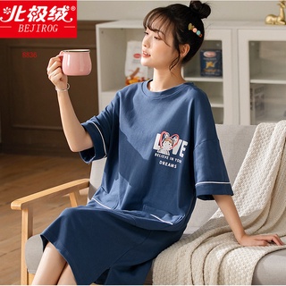 現貨批發價 大尺碼5XL 特加肥加大碼睡衣 女士夏季純棉短袖寬松韓版睡裙 100公斤可外穿中長款睡裙