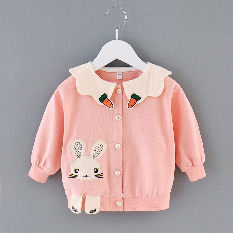 女童外套新款童裝秋季卡通兔子胡蘿蔔娃娃領寬鬆女童麵包套裝