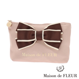 Maison de FLEUR 蝴蝶結緞帶品牌燙金手拿包(8A21FJJ4100)