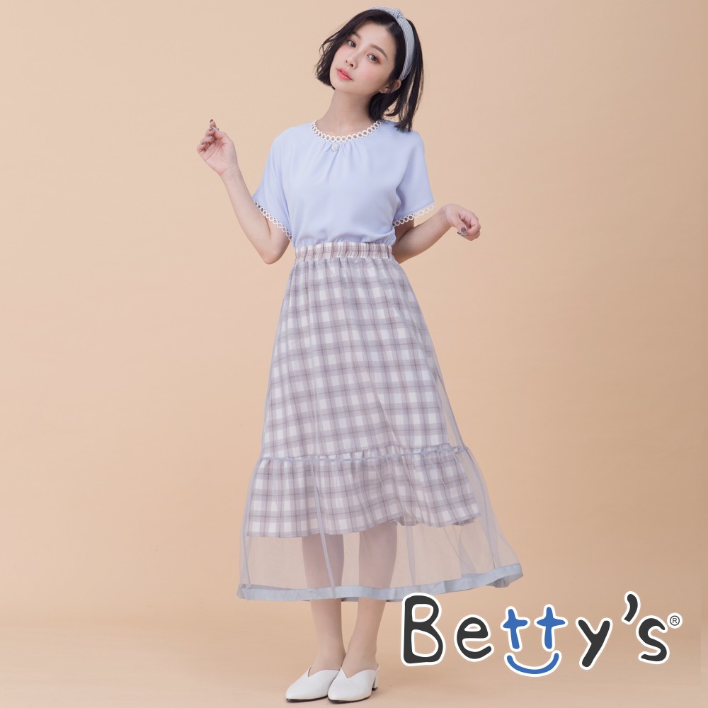 betty’s貝蒂思(01)網紗格子荷葉裙(卡其灰)