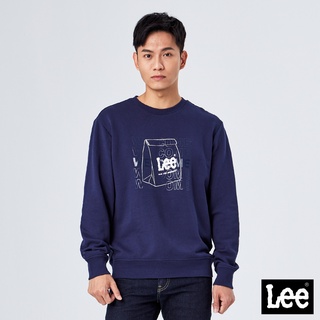 Lee 手繪LEE提袋長袖T恤 大學T 男 Modern LL210325 日光黃004 / 丈青ANJ