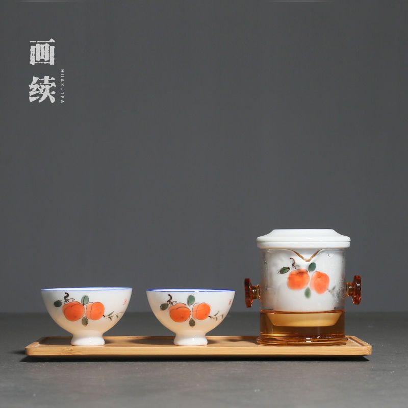 茶中隱士手繪柿子陶瓷紅茶泡耐熱玻璃泡茶器內膽過濾茶壺沖茶器