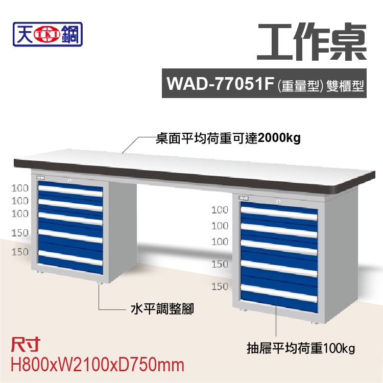 天鋼 WAD-77051F 多功能工作桌 可加購掛板與標準型工具櫃 電腦桌 辦公桌 工業桌 工作台 耐重桌 實驗桌