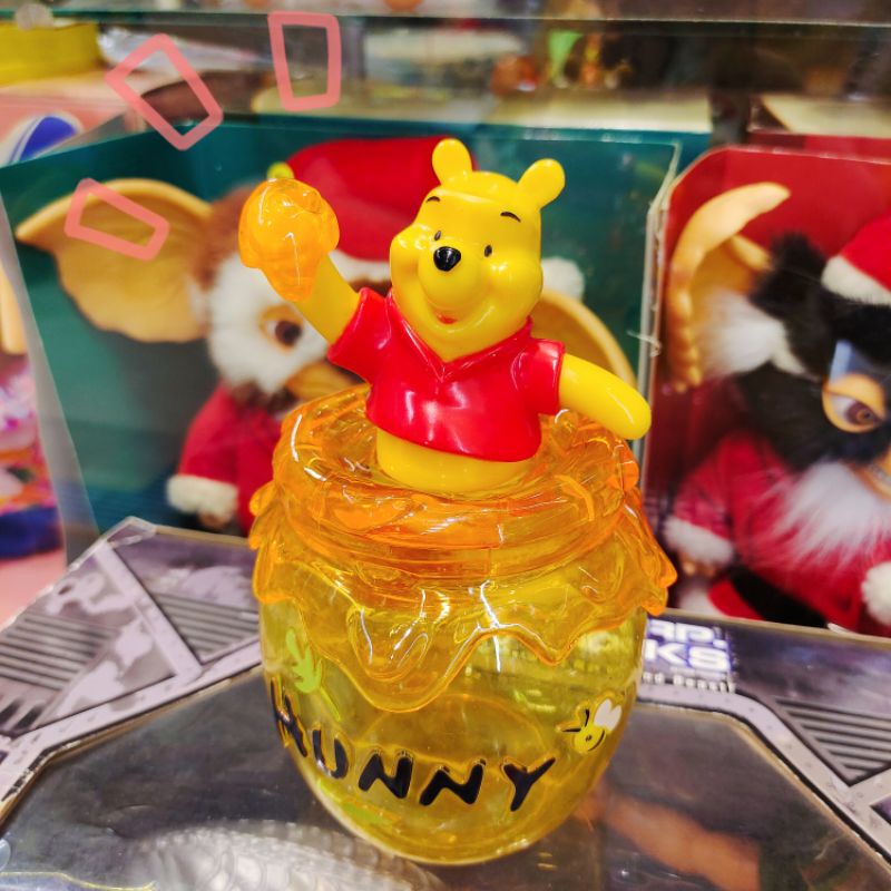 16公分 迪士尼 絕版 限定 小熊維尼 pooh 蜂蜜罐 罐子 透明 糖果罐 公仔