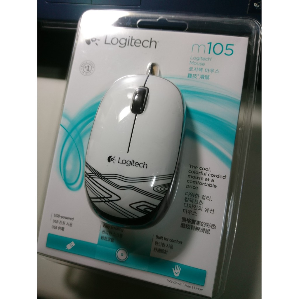 Logitech 羅技 M105 彩色酷炫光學USB有線滑鼠(白)