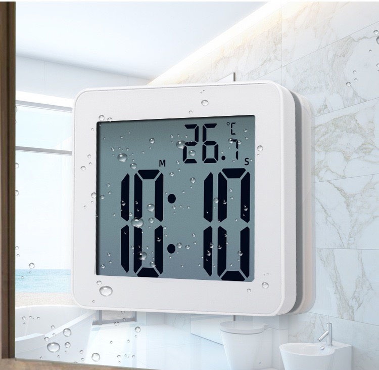 簡約浴室吸盤防水靜音時鐘貼墻鬧鐘廚房鐘計時電子溫度計表防水