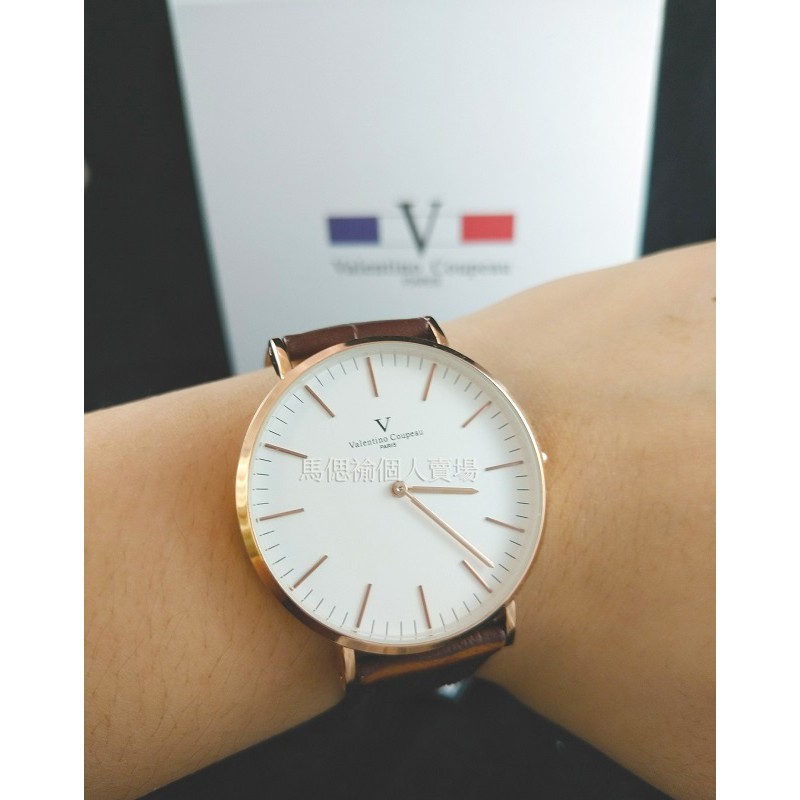 【范倫鐵諾.古柏】 Valentino Coupeau超薄簡約線條玫瑰金皮革手錶 雙錶帶組合帆布 石英錶 藍寶石抗刮鏡面