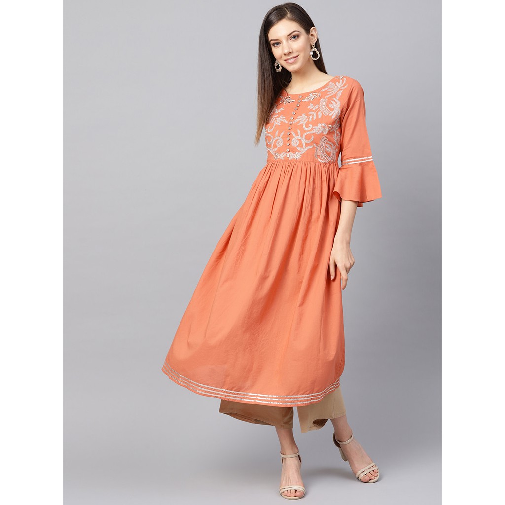 【 Lakshmi各國好物 印度 】 印度品牌 粉橘色繡花細節洋裝