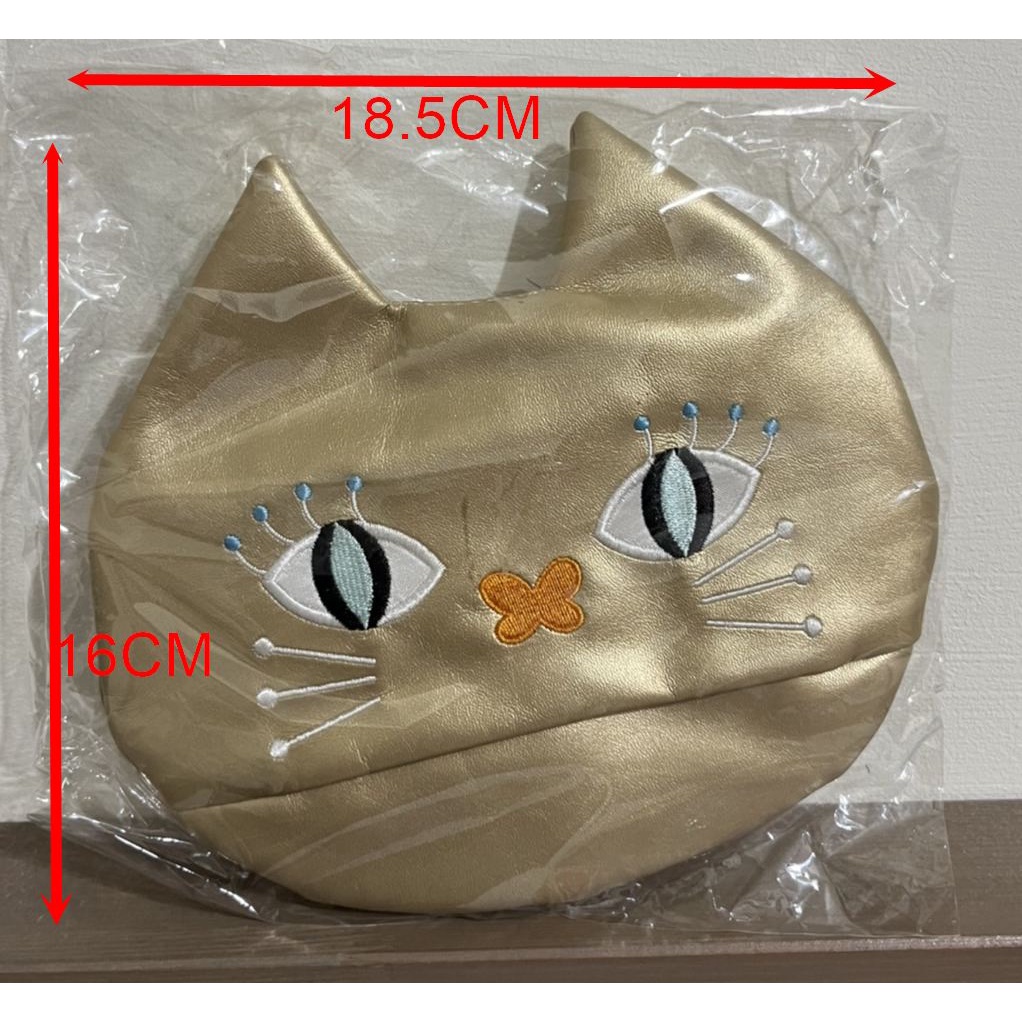 &lt;二手&gt;  ANNA SUI安娜蘇 日本購入正版 化妝包 金色貓咪造型收納包 銀色貓咪