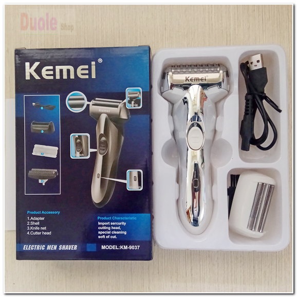 Kemei科美KM-9037新款電動往復式/USB充電式刮鬍刀/可浮動刀網剃須刀