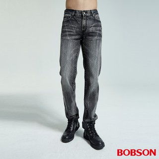 BOBSON 男款仿皮繡花中直筒褲1735-87