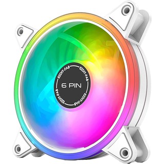 EZDIY-FAB白色月光風扇6pin 12cm月光型 RGB機殼風扇 智慧溫控靜音-1顆裝
