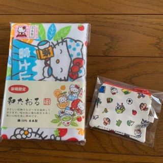 全新日本製三麗鷗凱蒂貓棉質毛巾 sanrio hello kitty 兔子 茶 草莓 橘子 日本限定 蠟筆小新零錢包