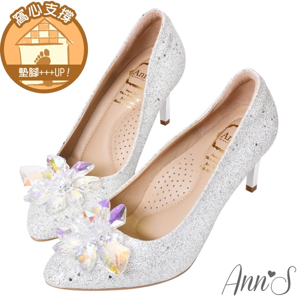 Ann’S冰雪奇緣2.0-質感立體冰鑽電鍍鞋跟尖頭高跟婚鞋7.5cm-銀