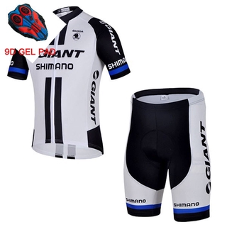2022 年自行車服裝帶 9d 凝膠墊 GIANT 男士白色短袖短褲山地自行車襯衫戶外騎行服套裝速乾騎行服