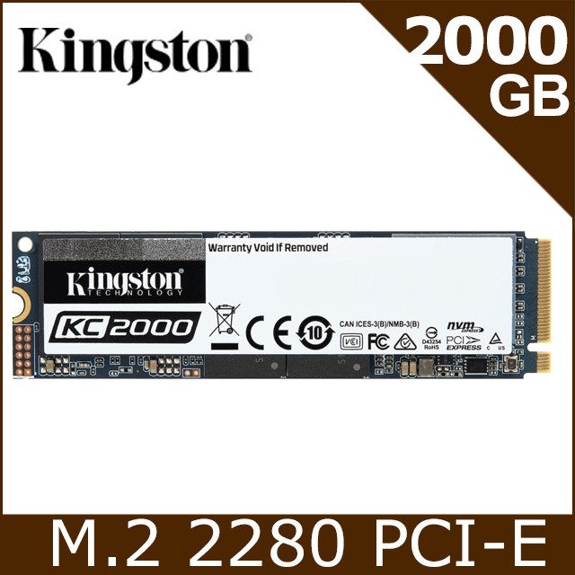 金士頓 KC2000 NVMe PCIe Gen 3x4 2000GB SSD 固態硬碟 (SKC2000M8/2000